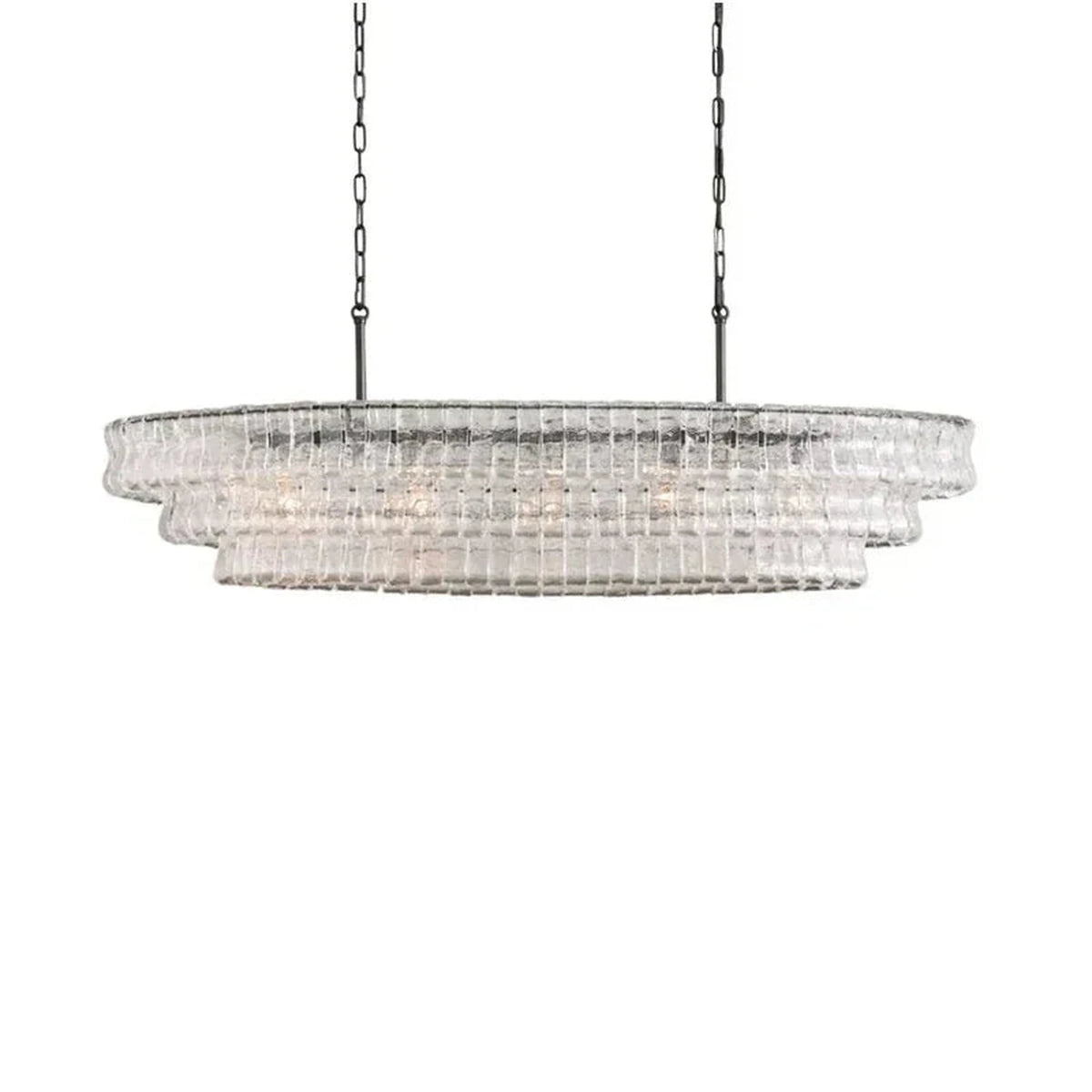 Multi-Tier Oval Chandelier in textured glass for Dining Room light fixture by AUVIELIGHT, L 39.4" x W 15.7" x H 12.6" (3 layers) / Clear & Black