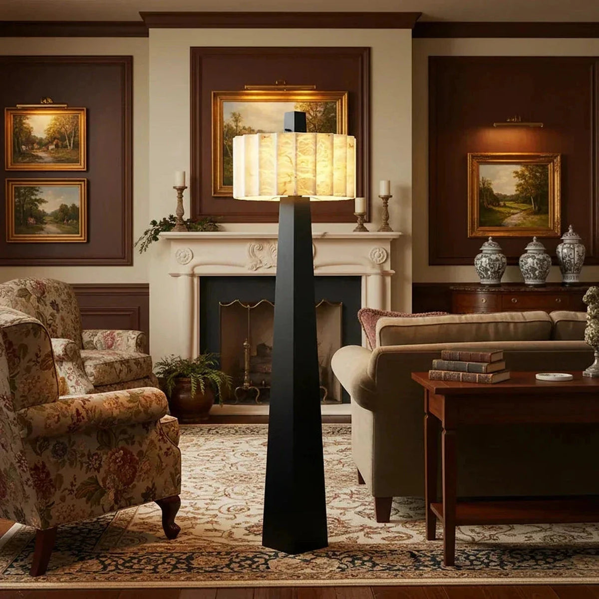 Obelisk Floor Lamp in alabaster for Living Room light fixture by AUVIELIGHT