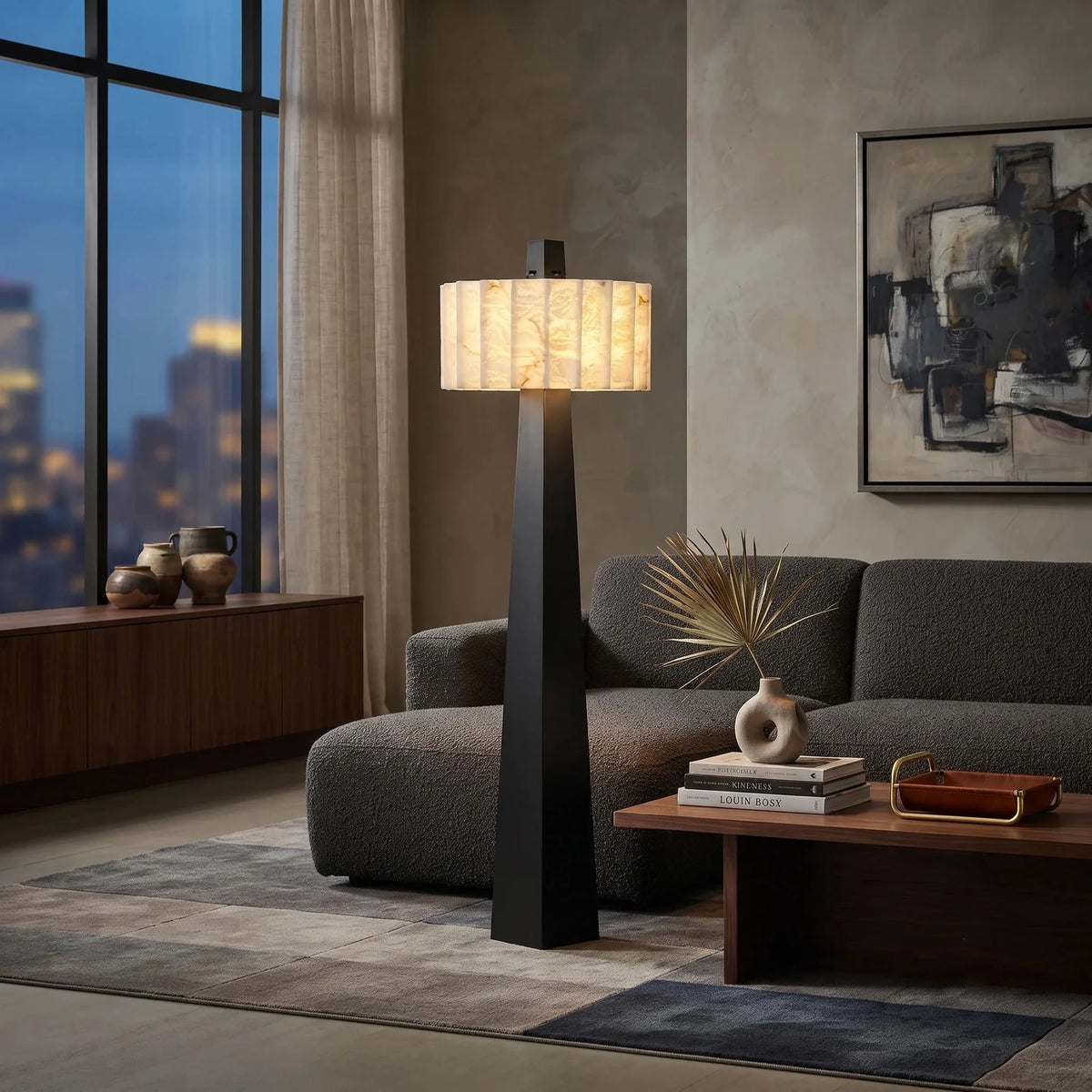 Obelisk Floor Lamp in alabaster for Living Room light fixture by AUVIELIGHT