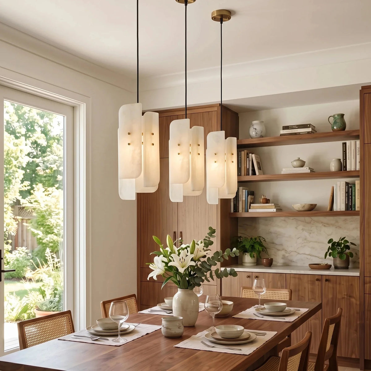 Offset Panel Pendant Light in alabaster for Kitchen Island by AUVIELIGHT