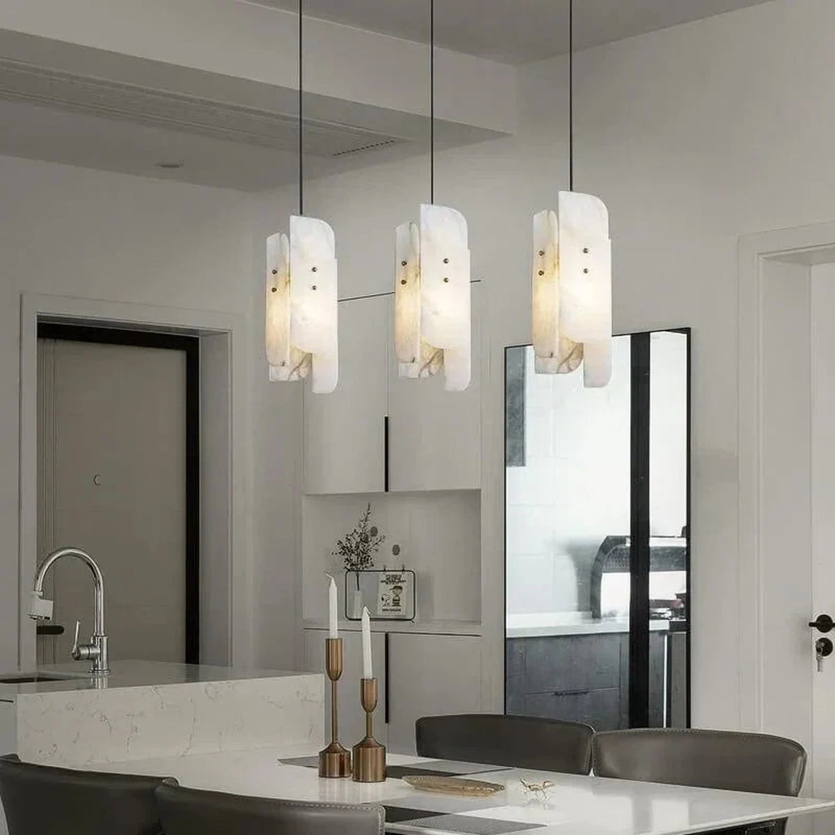 Offset Panel Pendant Light in alabaster for Kitchen Island by AUVIELIGHT