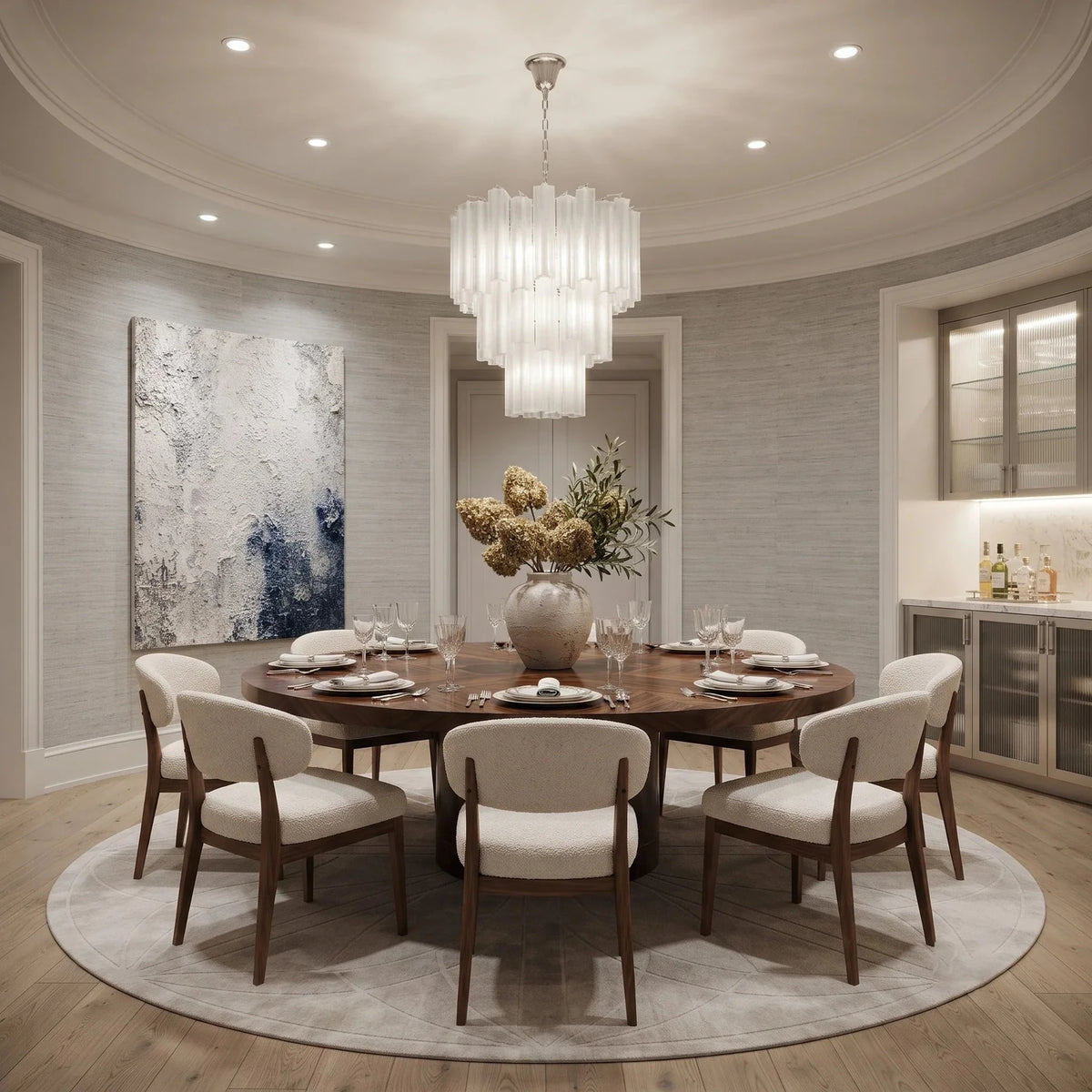 Opaline Fluted Chandelier in glass for Dining Room light fixture by AUVIELIGHT