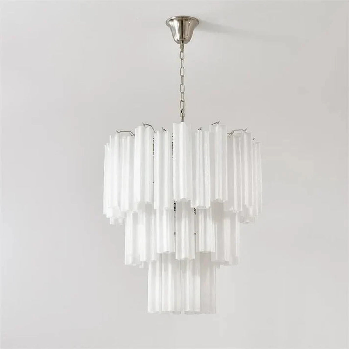 Opaline Fluted Chandelier in glass for Dining Room light fixture by AUVIELIGHT, 3 Layers 11 hedas D 66cm x H 75cm / ∅ 26″ x H 29.5″ / Nickel