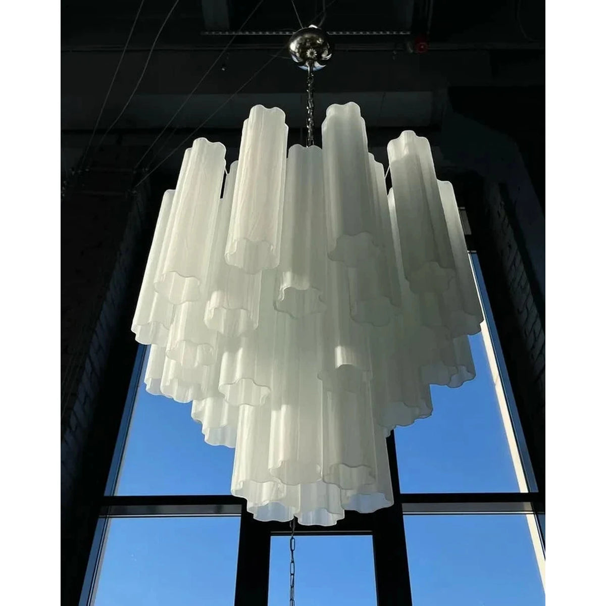 Opaline Fluted Chandelier in glass for Dining Room light fixture by AUVIELIGHT