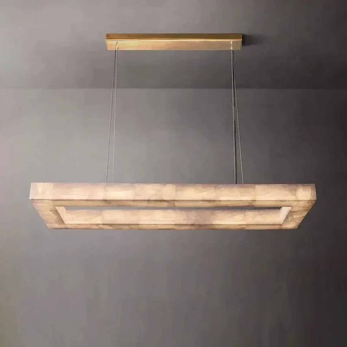 Open Rectangular Pendant Light in alabaster for Kitchen Island by AUVIELIGHT, L 120cm x W 35cm x H 8cm / L 47.2″ x W 13.8″ x H 3.2″ / Gold /