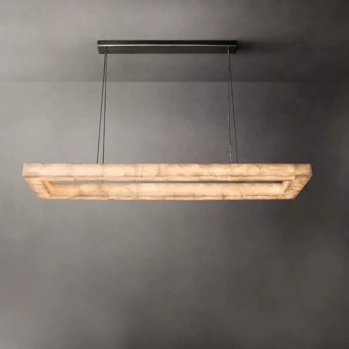Open Rectangular Pendant Light in alabaster for Kitchen Island by AUVIELIGHT, L 120cm x W 35cm x H 8cm / L 47.2″ x W 13.8″ x H 3.2″ / Black /