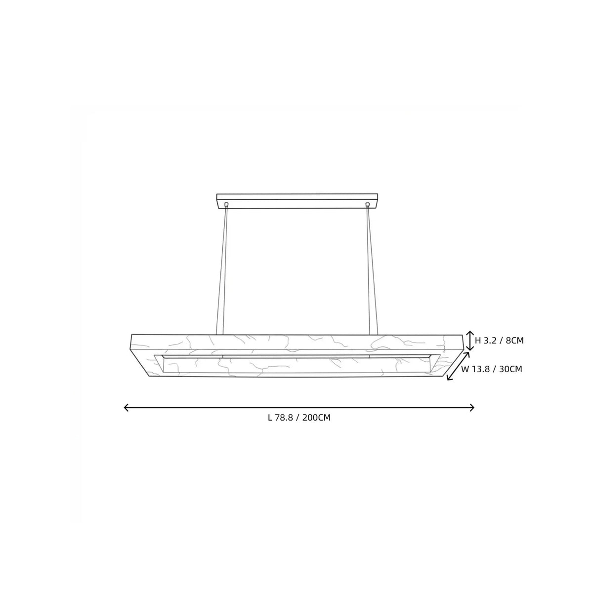 Open Rectangular Pendant Light in alabaster for Kitchen Island by AUVIELIGHT