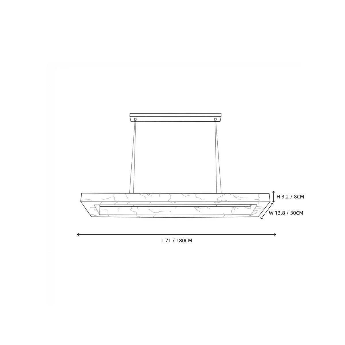 Open Rectangular Pendant Light in alabaster for Kitchen Island by AUVIELIGHT