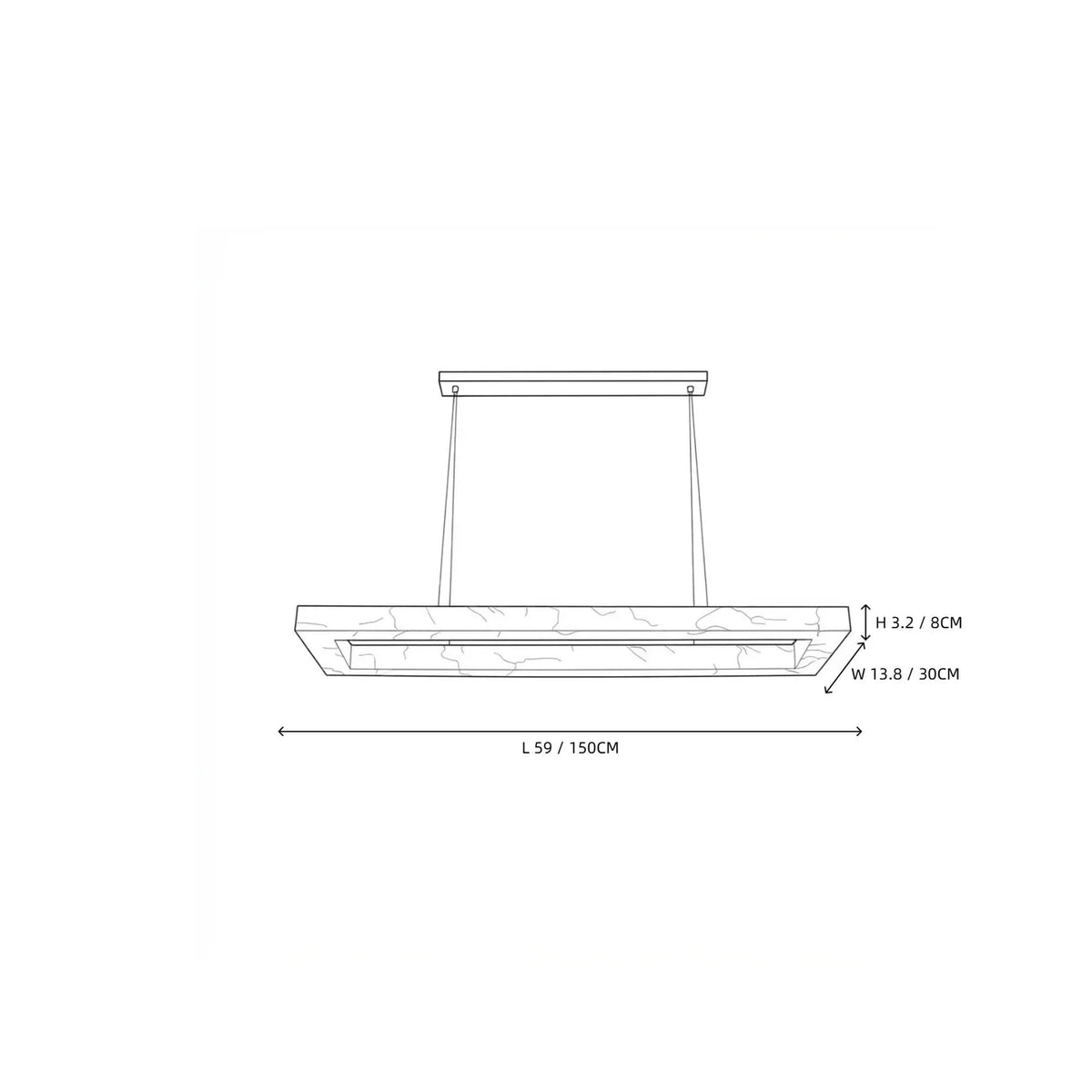 Open Rectangular Pendant Light in alabaster for Kitchen Island by AUVIELIGHT