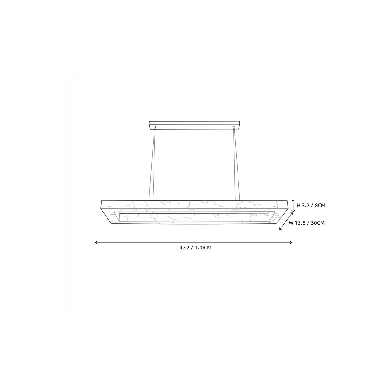 Open Rectangular Pendant Light in alabaster for Kitchen Island by AUVIELIGHT