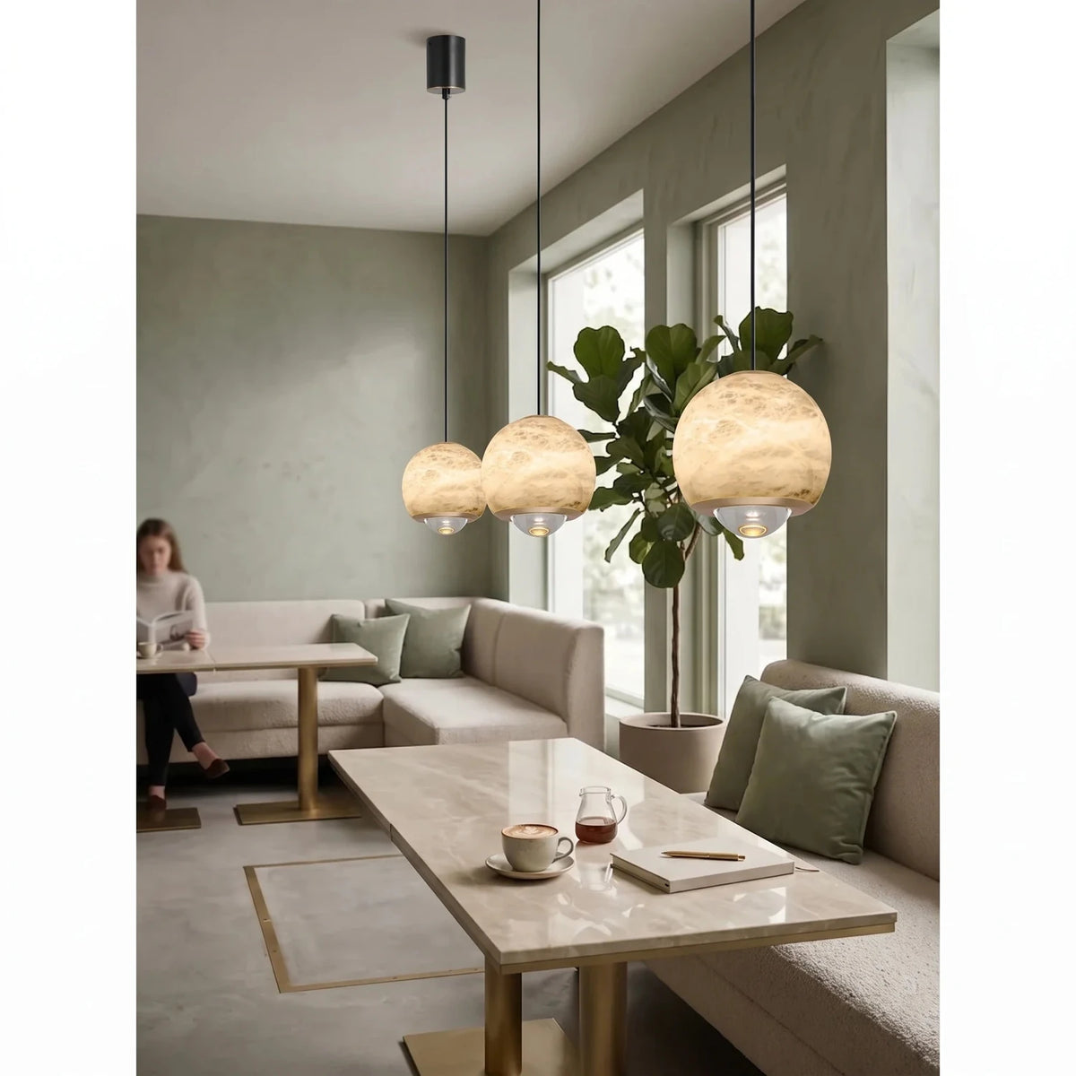 Orb Pendant Light in alabaster for Kitchen Island by AUVIELIGHT