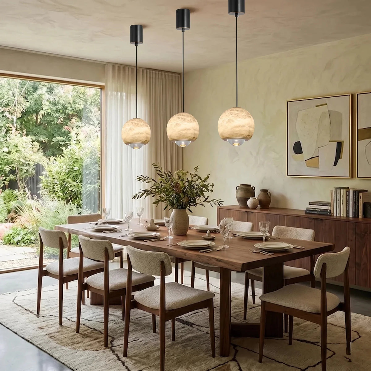 Orb Pendant Light in alabaster for Kitchen Island by AUVIELIGHT