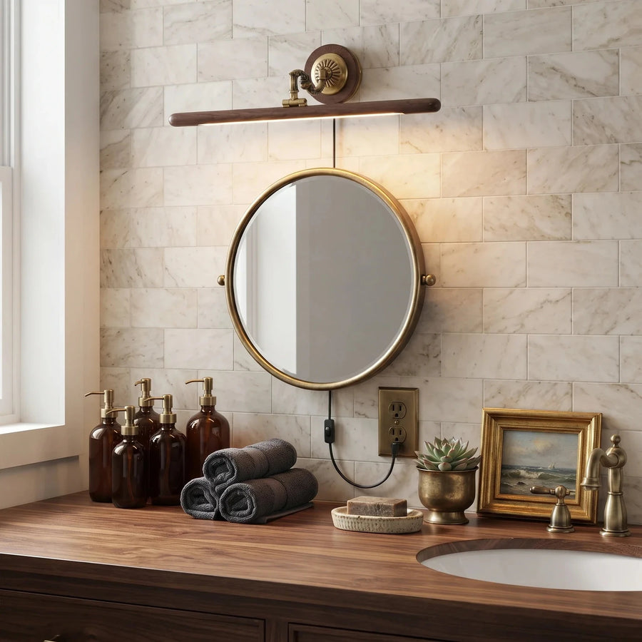 Ornate Picture Light in walnut for Living Room by AUVIELIGHT