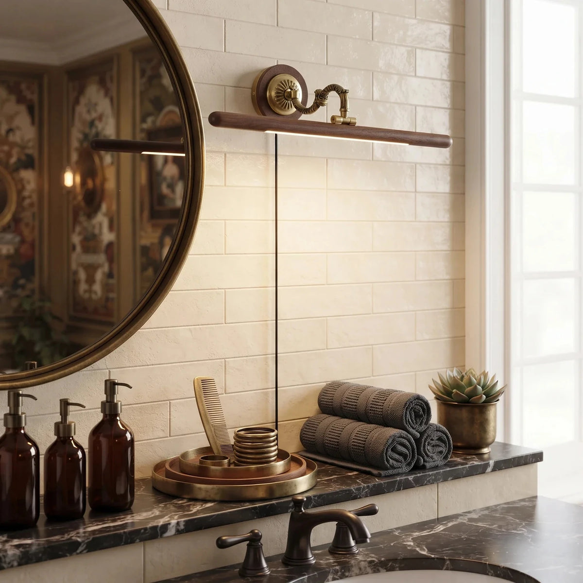 Ornate Picture Light in walnut for Living Room by AUVIELIGHT