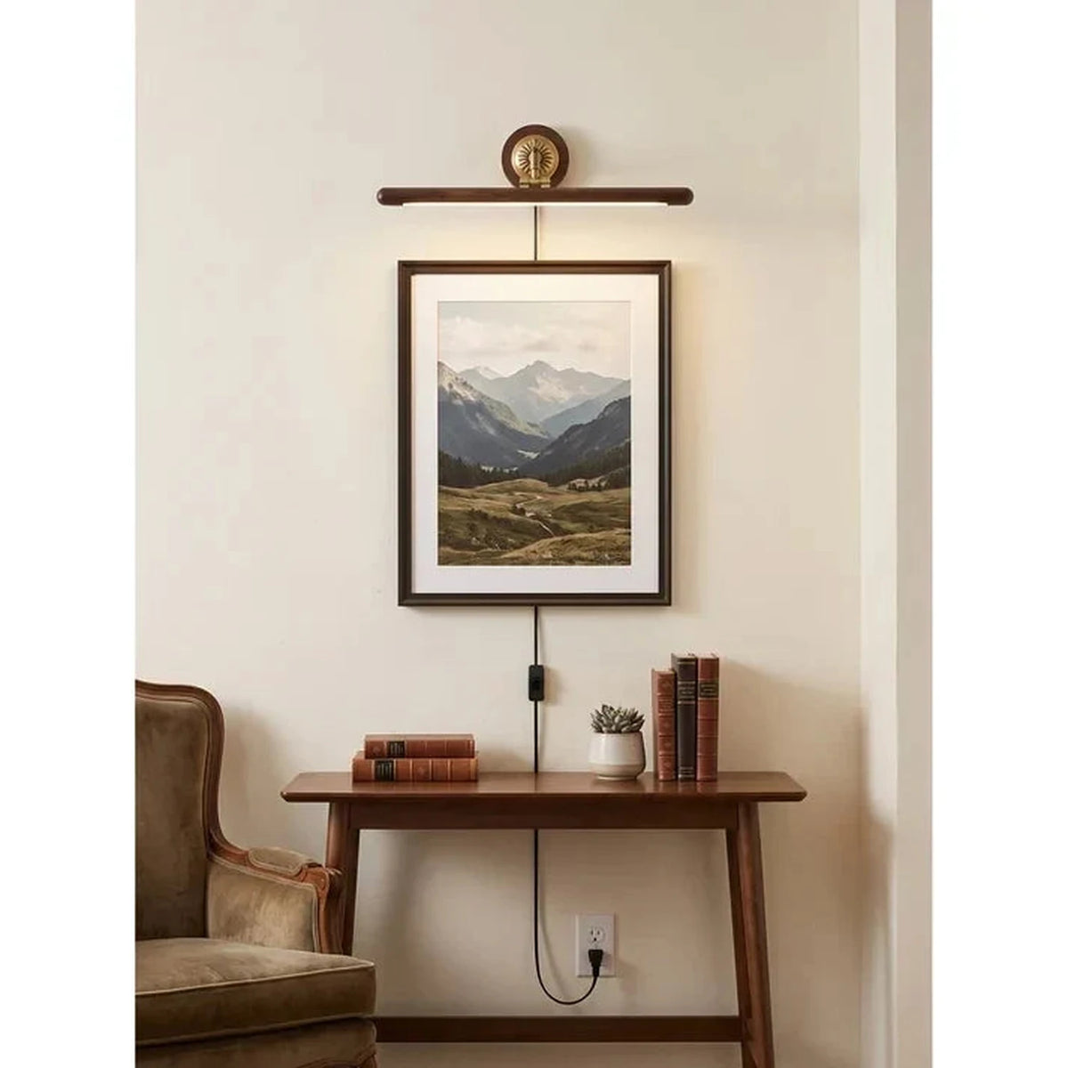 Ornate Picture Light in walnut for Living Room by AUVIELIGHT