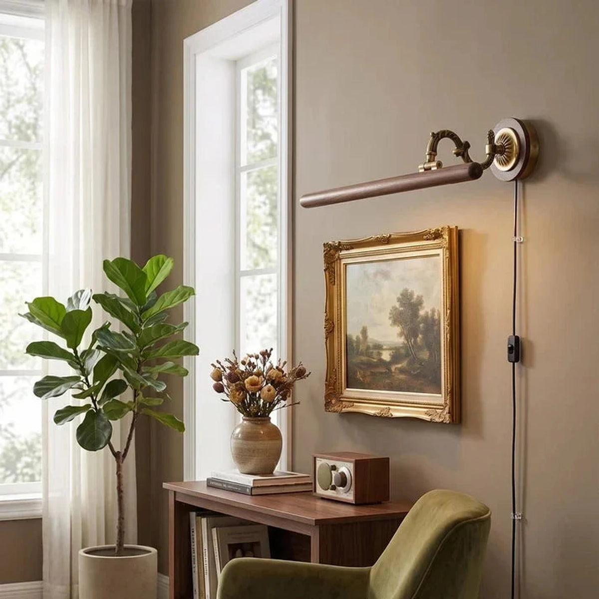 Ornate Picture Light in walnut for Living Room by AUVIELIGHT