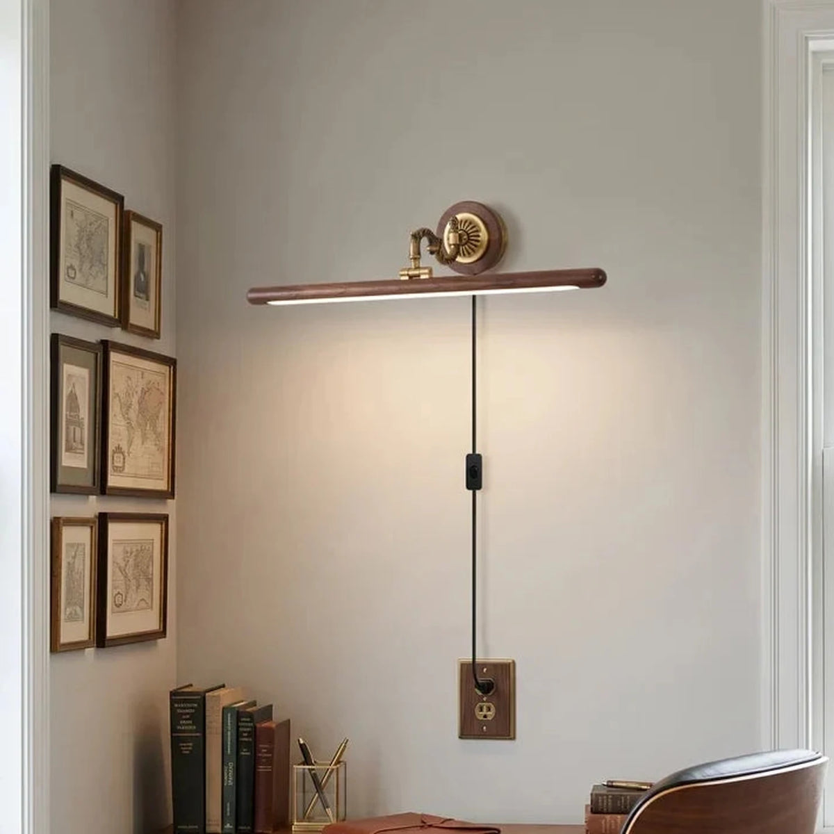 Ornate Picture Light in walnut for Living Room by AUVIELIGHT