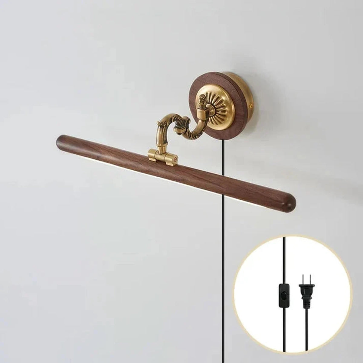 Ornate Picture Light in walnut for Living Room by AUVIELIGHT, L 45cm x W 17cm / L 17.7″ x W 6.7″ / Walnut color & Brass (Warm Light) / AU plug