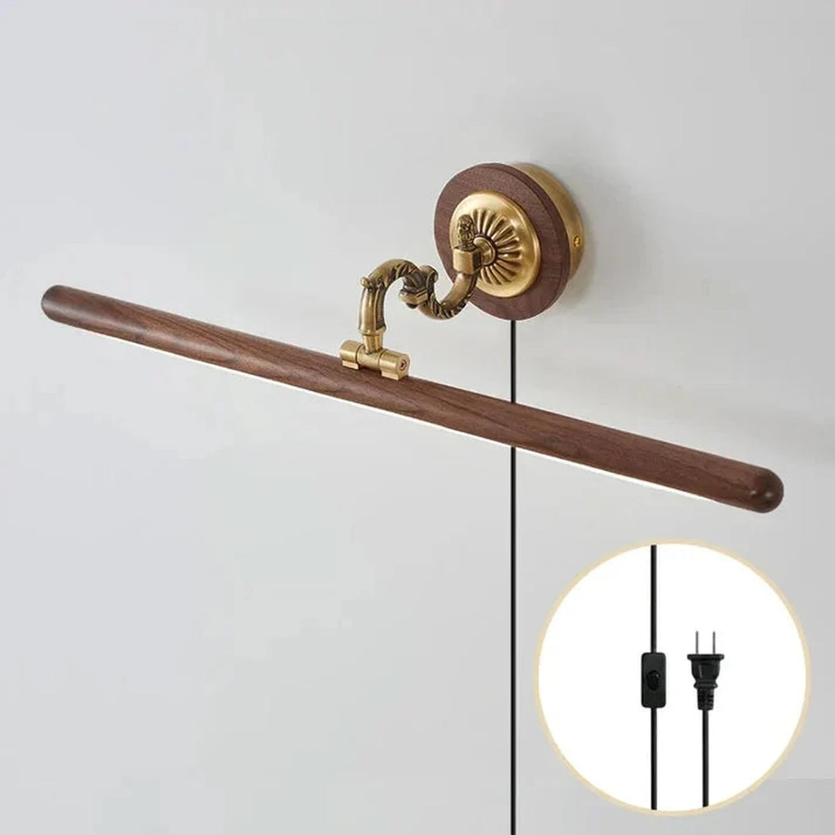 Ornate Picture Light in walnut for Living Room by AUVIELIGHT, L 100cm x W 17cm / L 39.4″ x W 6.7″ / Walnut color & Brass (Warm Light) / AU plug