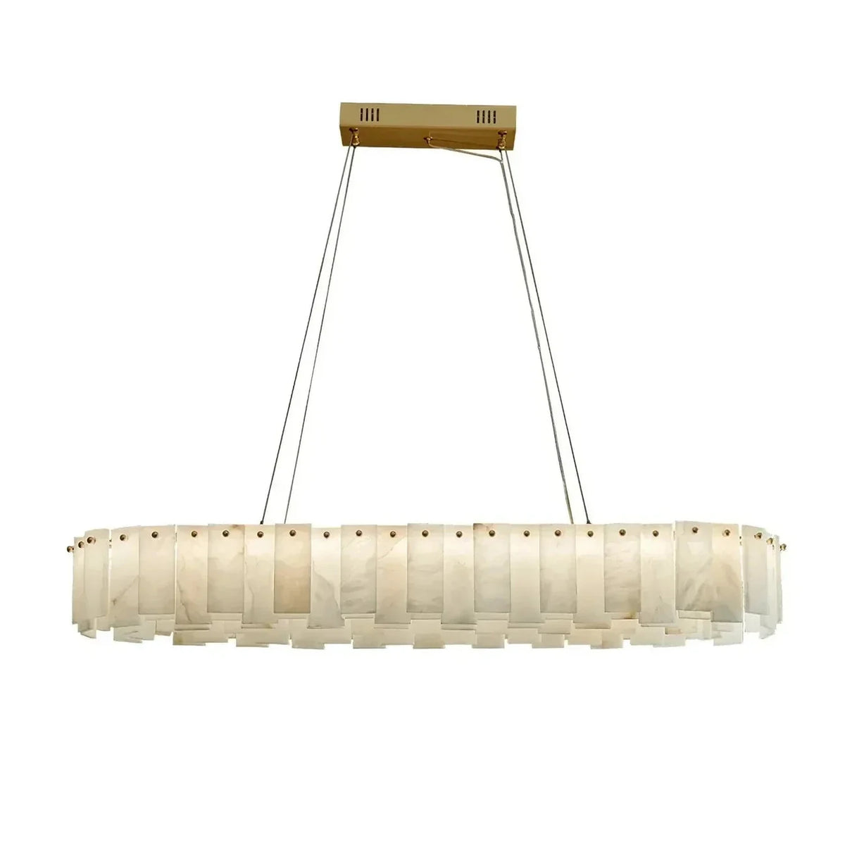 Oval Slat Chandelier in alabaster for Dining Room light fixture by AUVIELIGHT, Long L 39.4″ x W 13.8″ x H 5.5″ / Brass + White and 1 other sizes