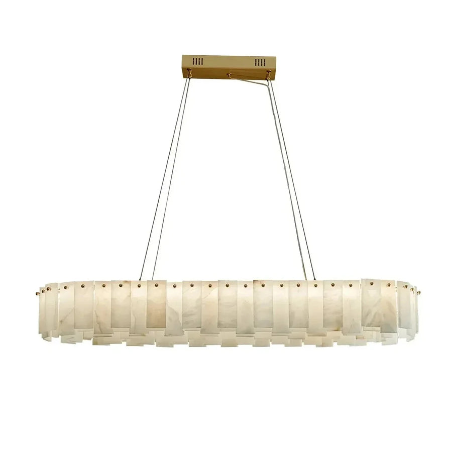 Oval Slat Chandelier in alabaster for Dining Room by AUVIELIGHT, Long L 39.4″ x W 13.8″ x H 5.5″ / Brass + White and 1 other sizes