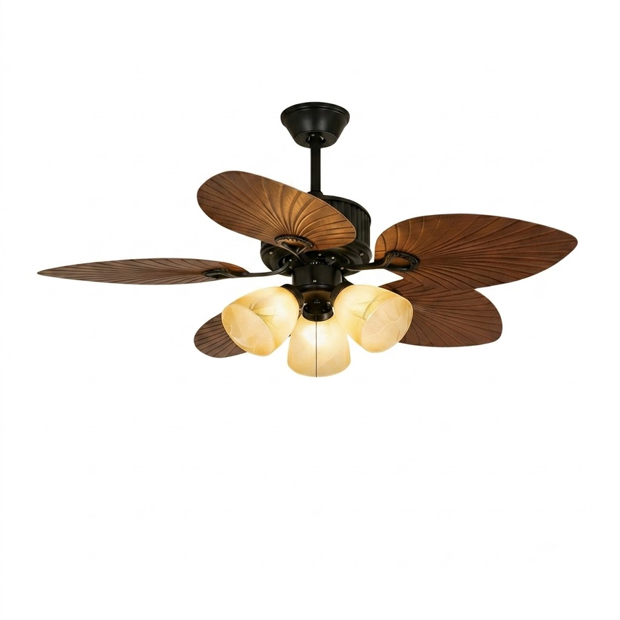Palma Tropical Ceiling Fan Light for Living Room by AUVIELIGHT, 3 heads ∅ 30"xH6" / Warm Light and 2 other sizes