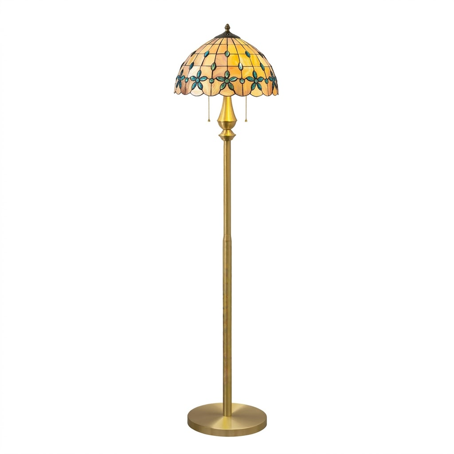Peacock Mosaic Floor Lamp for Living Room light fixture by AUVIELIGHT, ∅ 13.8" x H 61.4"/ Dia 35 cm x H 156cm / Amber & Blue with Antique Brass