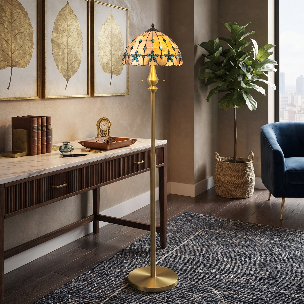Peacock Mosaic Floor Lamp for Living Room light fixture by AUVIELIGHT