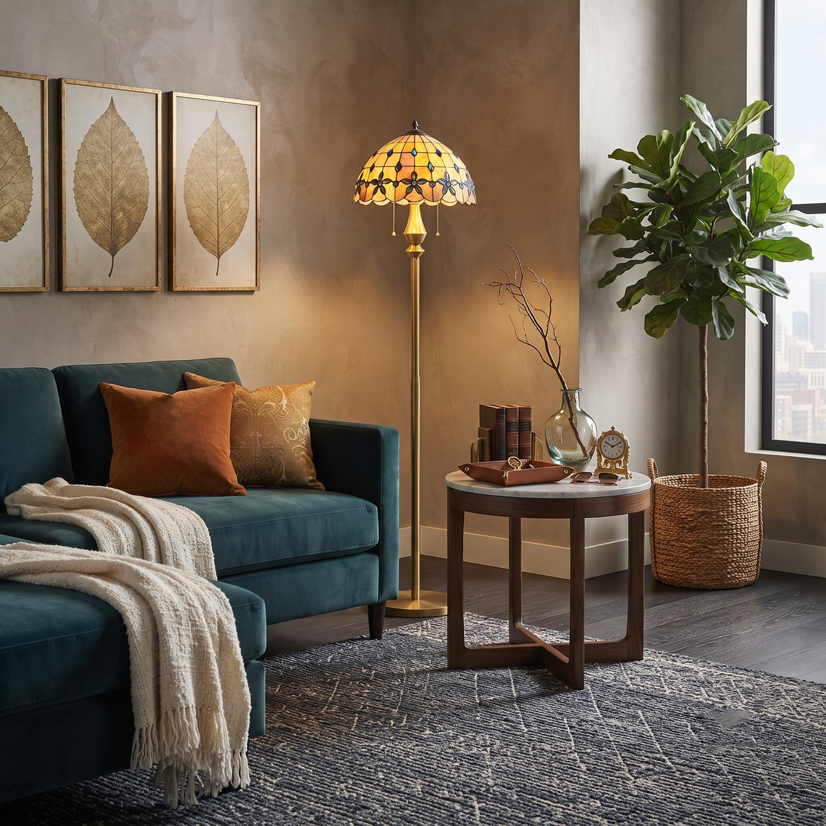 Peacock Mosaic Floor Lamp for Living Room light fixture by AUVIELIGHT