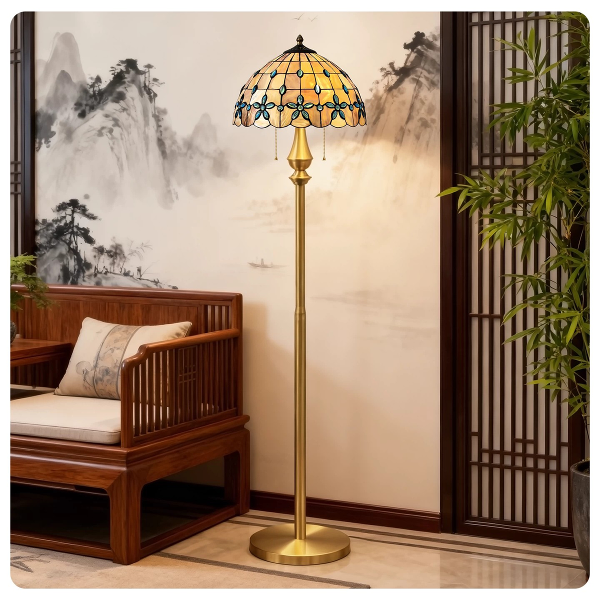 Peacock Mosaic Floor Lamp for Living Room light fixture by AUVIELIGHT