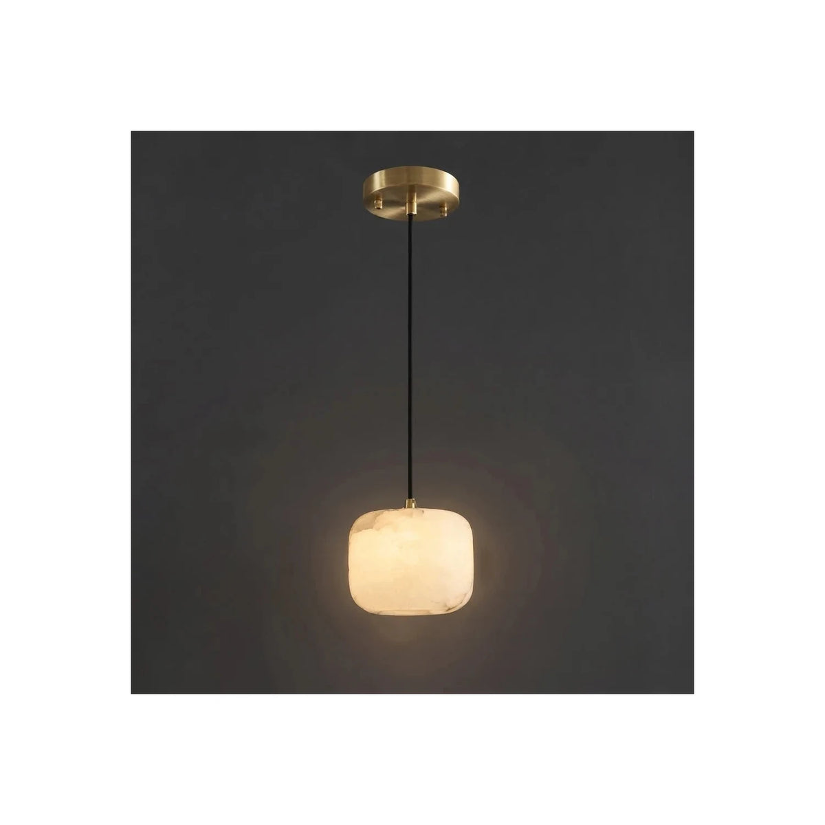 Pebble Alabaster Pendant Light by AUVIELIGHT, ∅ 6″ x H 5.2″ / Brass & White