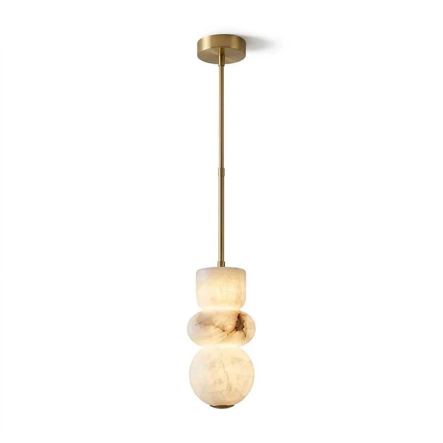 Pebble Desig Stacked Pendant Light in alabaster for Kitchen Island by AUVIELIGHT, D 12cm x H 24cm / ∅ 4.7″ x H 9.4″ / Brass & White / Warm Light