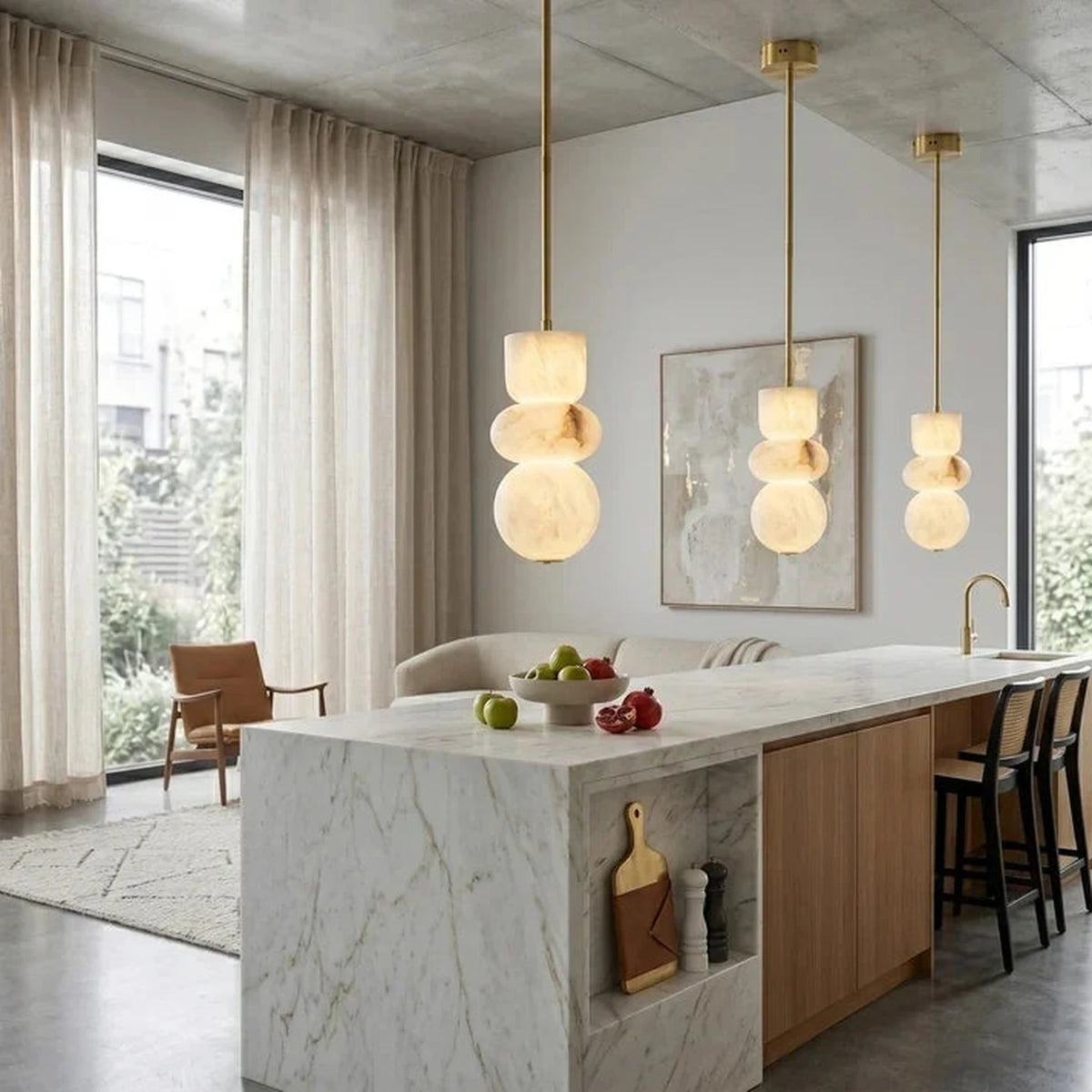 Pebble Desig Stacked Pendant Light in alabaster for Kitchen Island by AUVIELIGHT