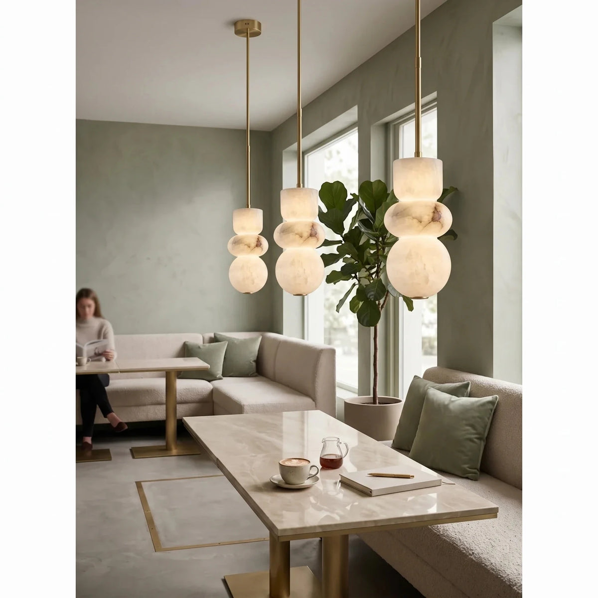 Pebble Desig Stacked Pendant Light in alabaster for Kitchen Island by AUVIELIGHT