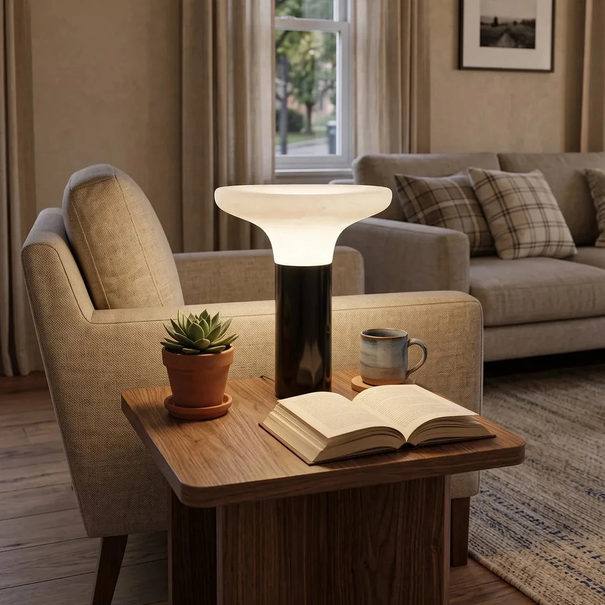 Pillar Bedside Lamp in black alabaster for Bedroom light fixture by AUVIELIGHT
