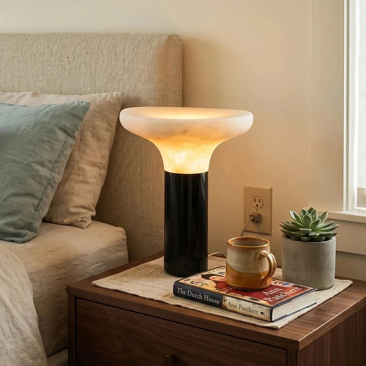 Pillar Bedside Lamp in black alabaster for Bedroom light fixture by AUVIELIGHT
