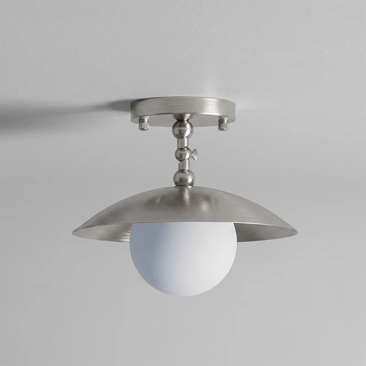 Pivot Saucer Ceiling Light in brass for Living Room by AUVIELIGHT, D 25.5cm x H 23cm / ∅ 10″ x H 9.1″ / Nickel color / Glass Lampshade