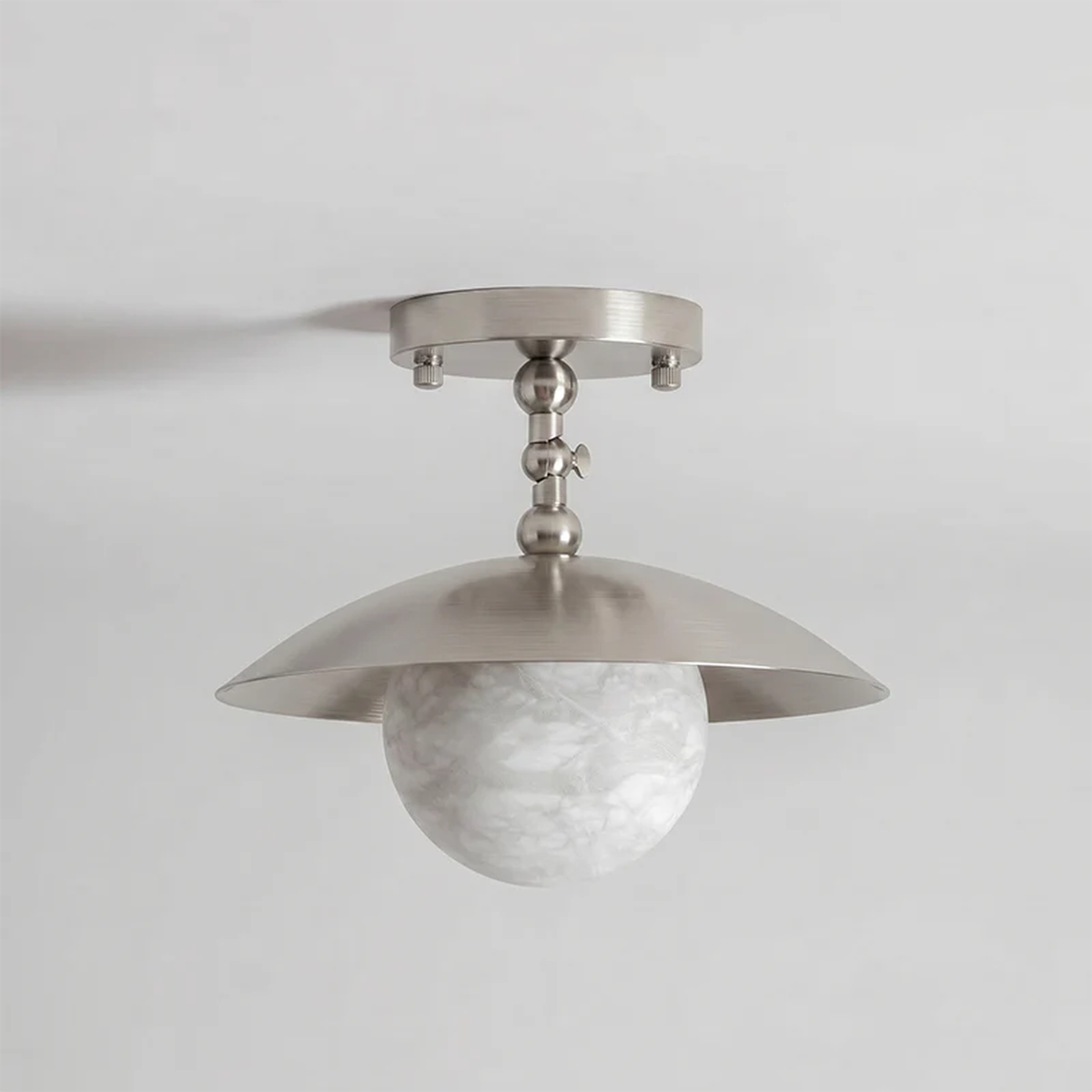 Pivot Saucer Ceiling Light in brass for Living Room by AUVIELIGHT, D 25.5cm x H 23cm / ∅ 10″ x H 9.1″ / Nickel color / Alabaster Lampshade