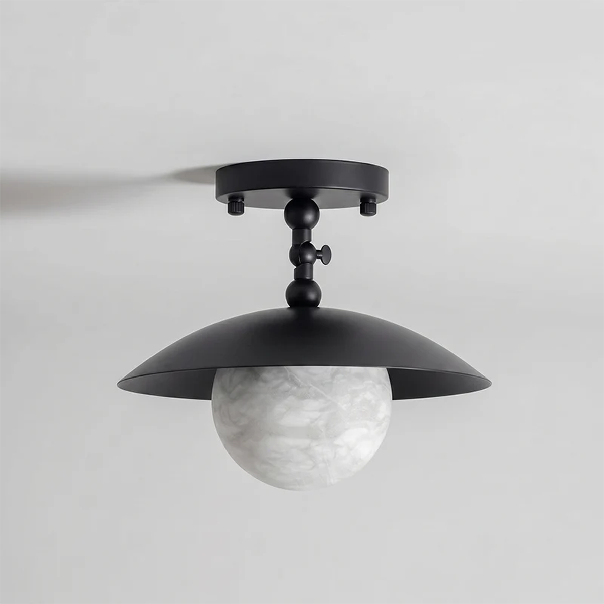 Pivot Saucer Ceiling Light in brass for Living Room by AUVIELIGHT, D 25.5cm x H 23cm / ∅ 10″ x H 9.1″ / Black / Alabaster Lampshade