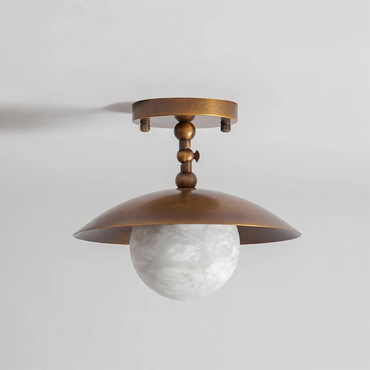 Pivot Saucer Ceiling Light in brass for Living Room by AUVIELIGHT, D 25.5cm x H 23cm / ∅ 10″ x H 9.1″ / Antique Brass / Alabaster Lampshade
