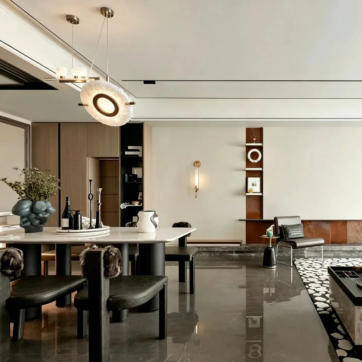 Plate Suspended Pendant Light in alabaster for Kitchen Island by AUVIELIGHT