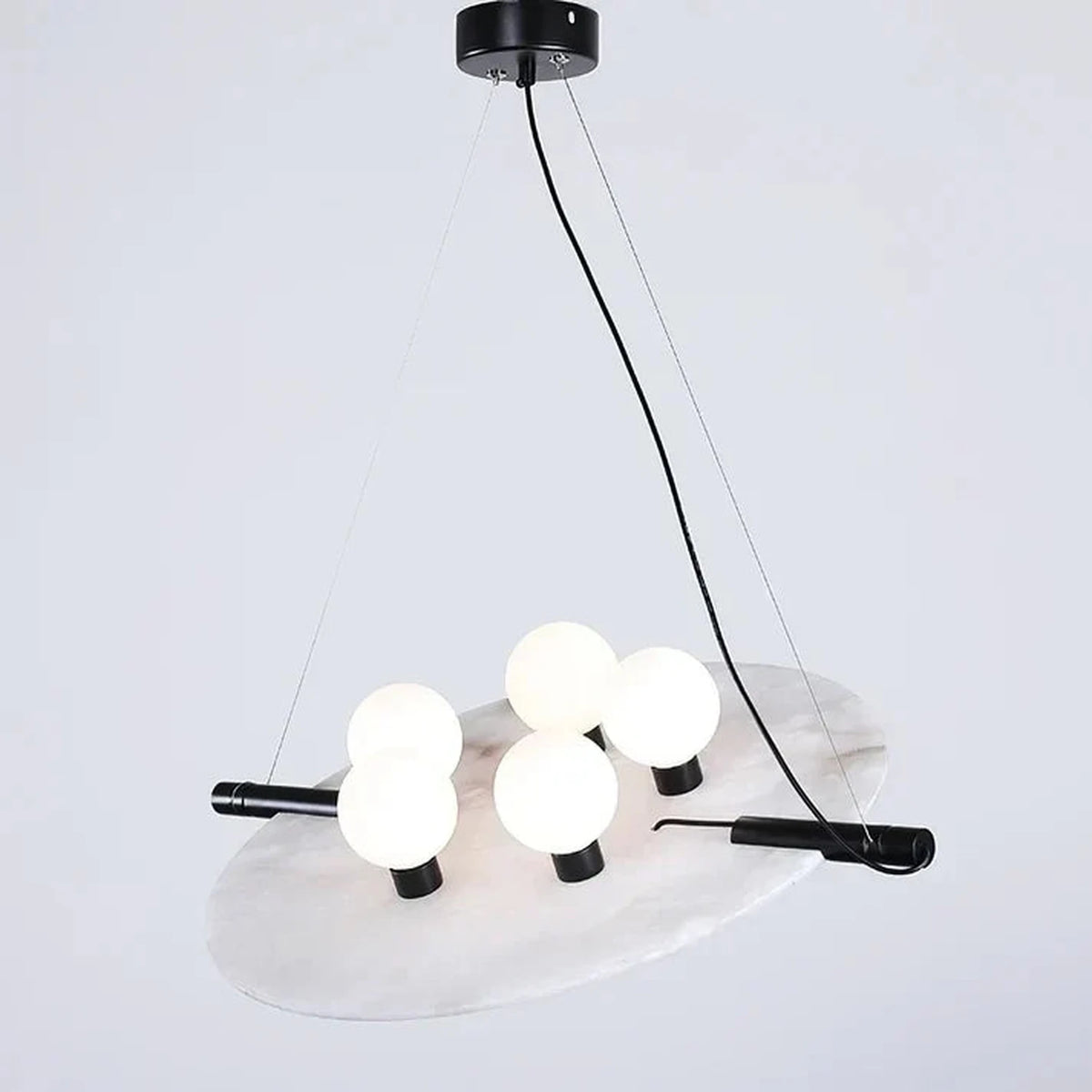 Plate Suspended Pendant Light in alabaster for Kitchen Island by AUVIELIGHT, D 51cm x H 150cm / ∅ 20″ x H 59″ / Black & White