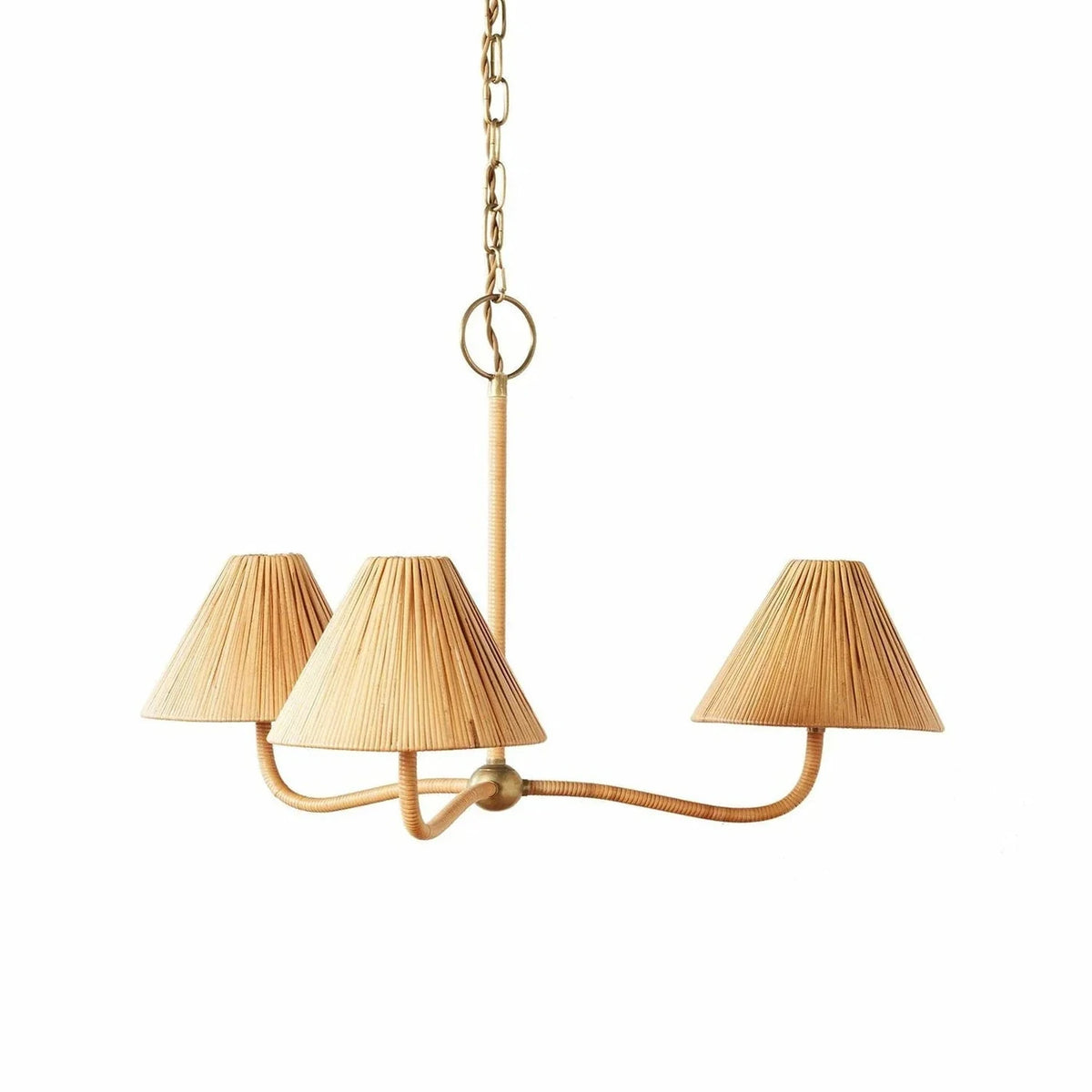 Pleated Chandelier in natural rattan for Dining Room light fixture by AUVIELIGHT, 3 heads D 76cm x H 47cm / ∅ 29.9″ x H 18.5″ / Beige