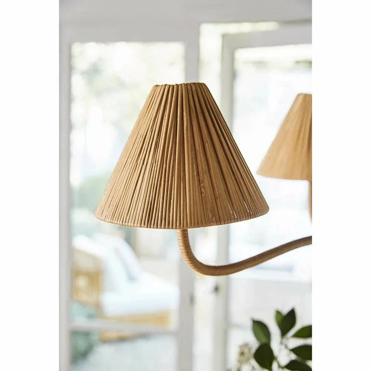 Pleated Chandelier in natural rattan for Dining Room light fixture by AUVIELIGHT