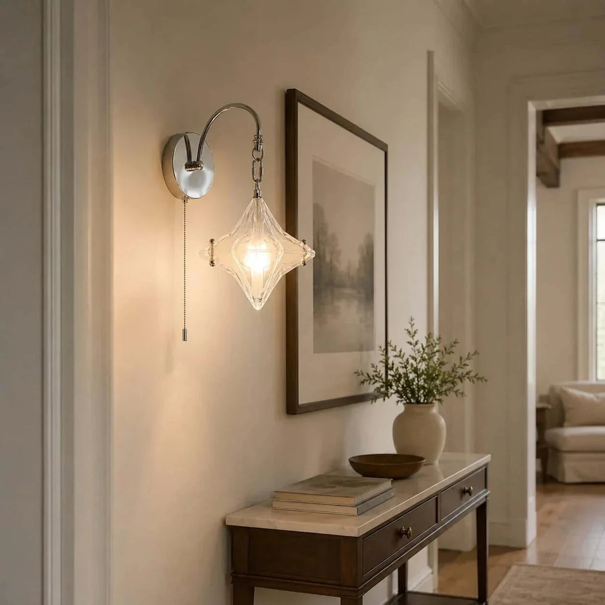 Pull-Chain Diamond Wall Sconce in glass for Hallway by AUVIELIGHT