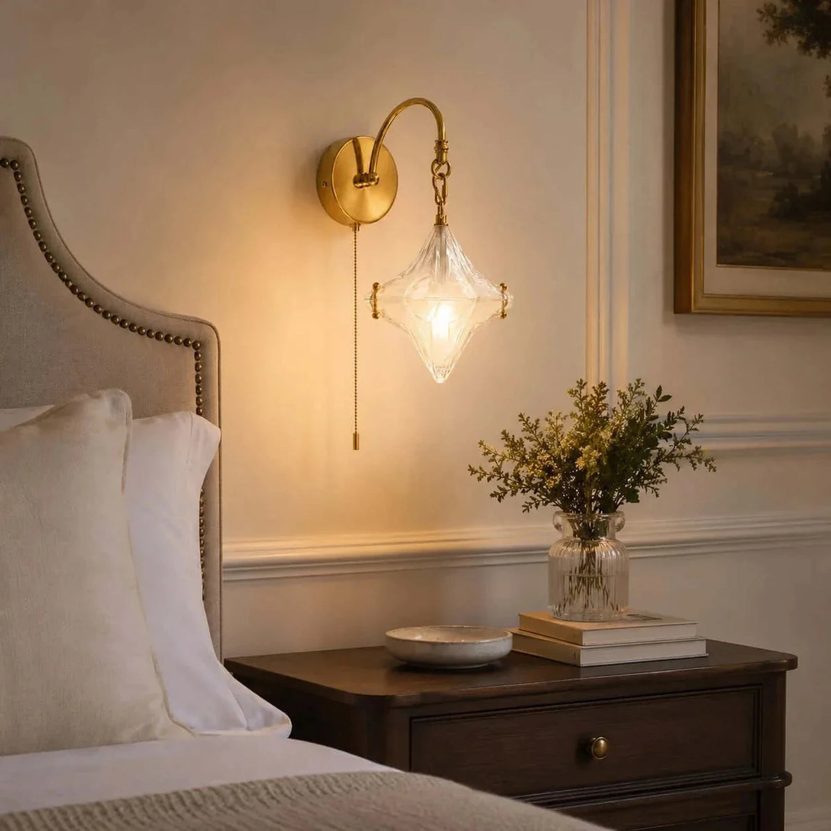 Pull-Chain Diamond Wall Sconce in glass for Hallway by AUVIELIGHT