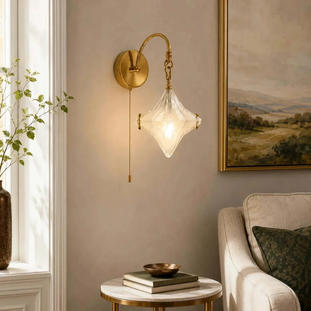 Pull-Chain Diamond Wall Sconce in glass for Hallway by AUVIELIGHT