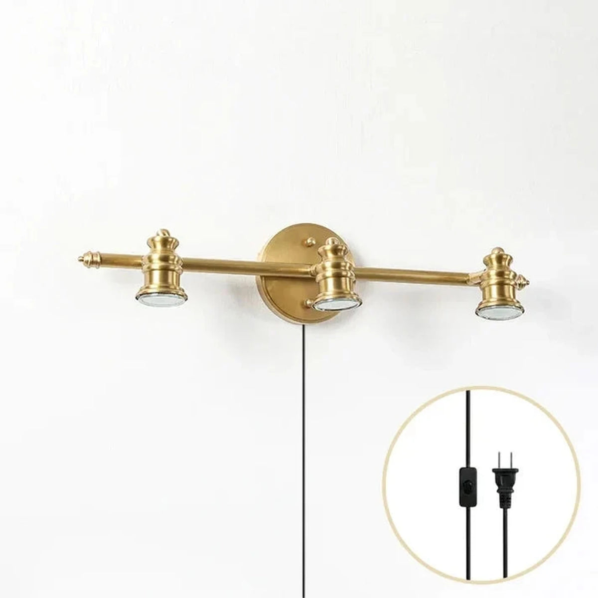 Quad Gallery Picture Light for Living Room by AUVIELIGHT, 3 heads L 54cm x H 12cm / L 21.3″ x H 4.7″ / Natural Brass (Warm Light) / AU plug and