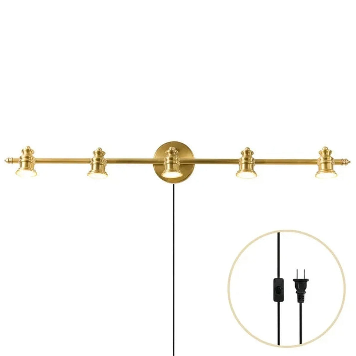 Quad Gallery Picture Light for Living Room by AUVIELIGHT, 5 heads L 93cm x H 12cm / L 36.6″ x H 4.7″ / Natural Brass (Warm Light) / AU plug and
