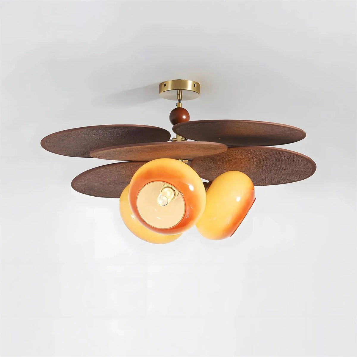 Retro Italian Style Stacking Disk Walnut Ceiling Lamp for Living Room light fixture by AUVIELIGHT, ∅ 23.6″ x H 13.8″ / Brown & Caramel Color